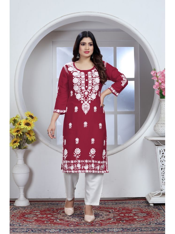     			Apnisha Rayon Embroidered Kurti With Palazzo Women's Stitched Salwar Suit - Maroon ( Pack of 1 )