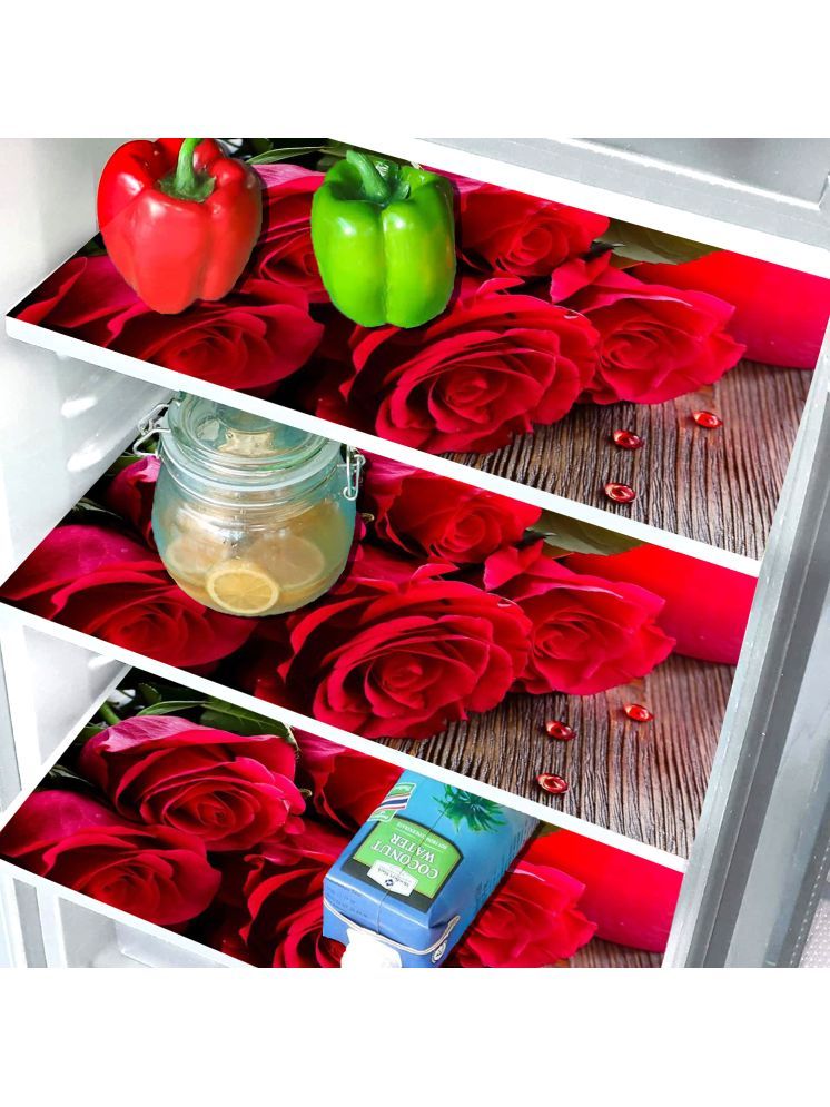     			Crosmo PVC Floral Printed Fridge Mats ( 43 28 ) Pack of 3 - Red