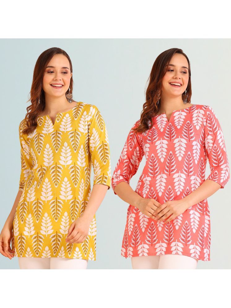     			DSK STUDIO Viscose Printed Straight Women's Kurti - Mustard ( Pack of 2 )