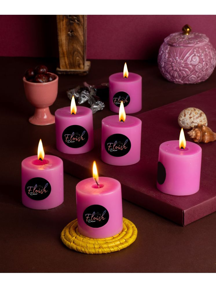     			Floish Pink Rose Pillar Candle 5 cm ( Pack of 6 )