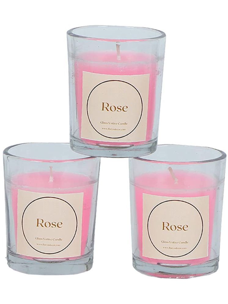     			Floish Pink Rose Votive Candle 6 cm ( Pack of 3 )