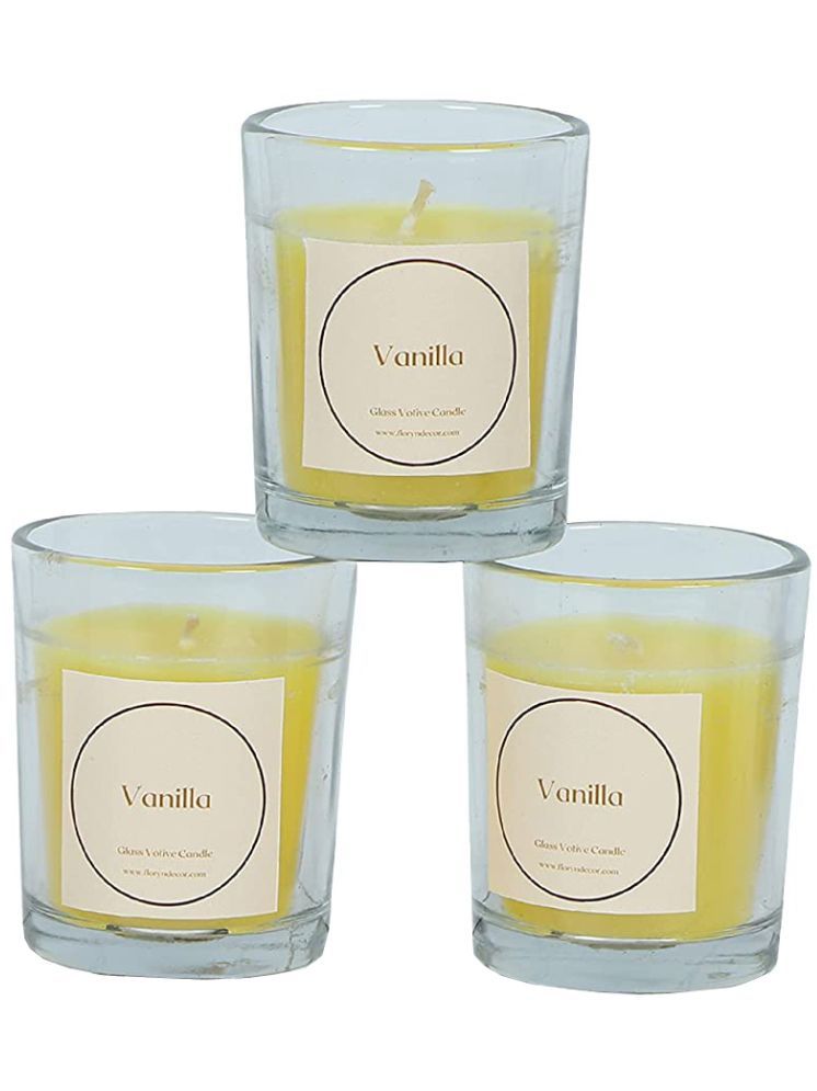     			Floish Yellow Vanilla Votive Candle 6 cm ( Pack of 3 )