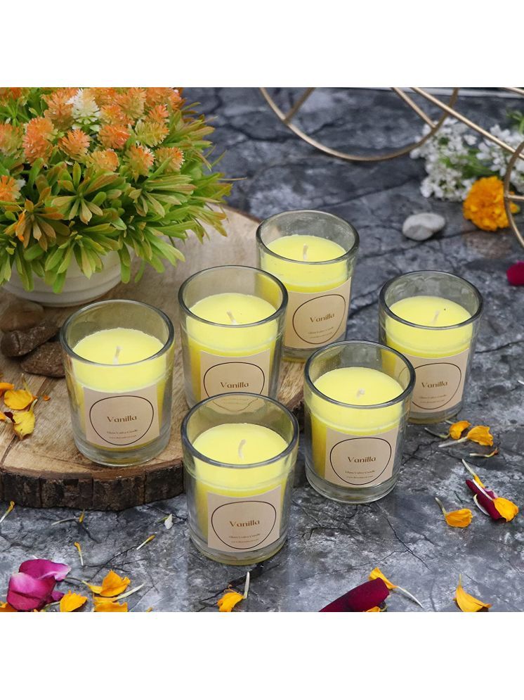     			Floish Yellow Vanilla Votive Candle 6 cm ( Pack of 6 )