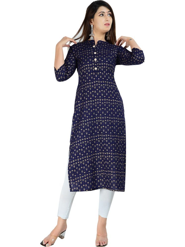     			GlowWorld Viscose Blend Printed Straight Women's Kurti - Blue ( Pack of 1 )