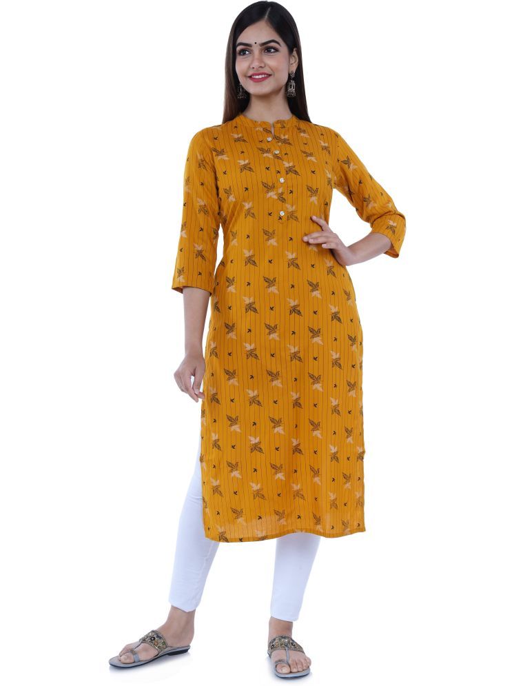     			GlowWorld Viscose Blend Printed Straight Women's Kurti - Yellow ( Pack of 1 )