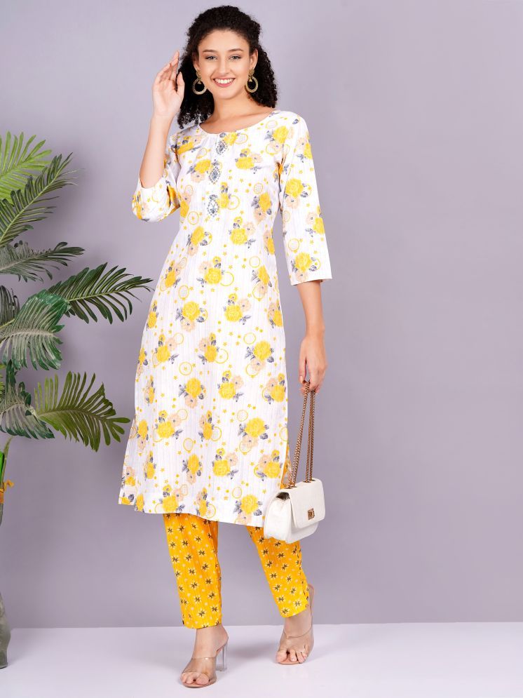     			HIGHLIGHT FASHION EXPORT Rayon Printed Kurti With Pants Women's Stitched Salwar Suit - Yellow ( Pack of 1 )