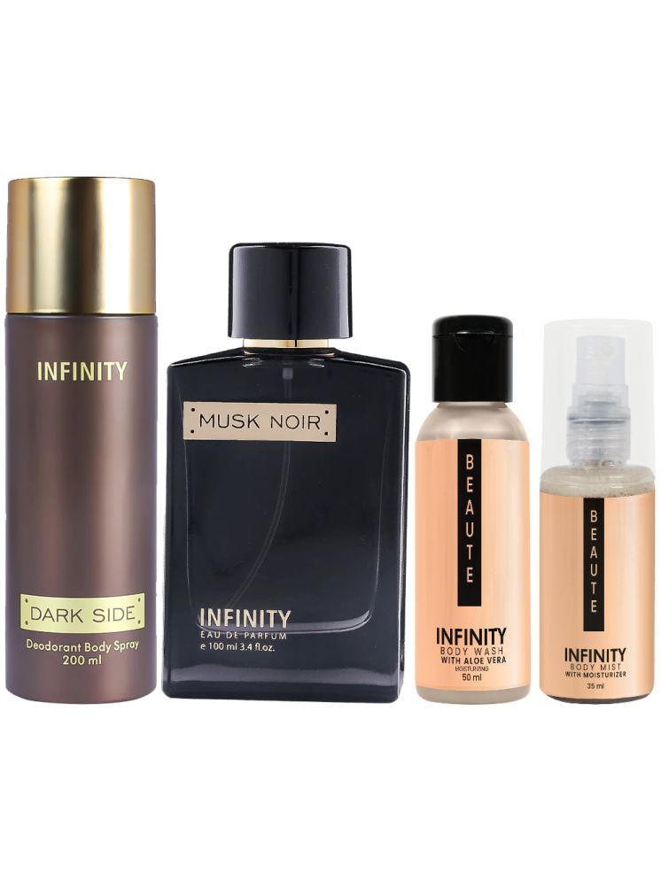     			Infinity Musk Noir Perfume, Dark Side Deodorant, Beaute Body Wash & Beaute Body Mist Long Lasting Pack of 4