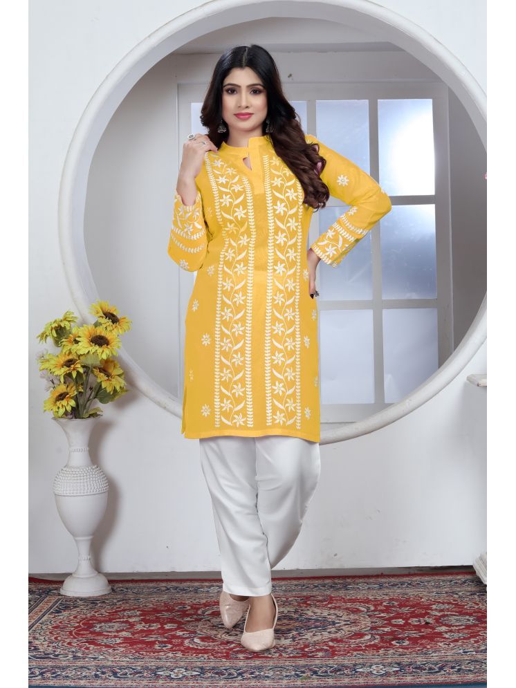     			JULEE Rayon Embroidered Straight Women's Kurti - Yellow ( Pack of 1 )