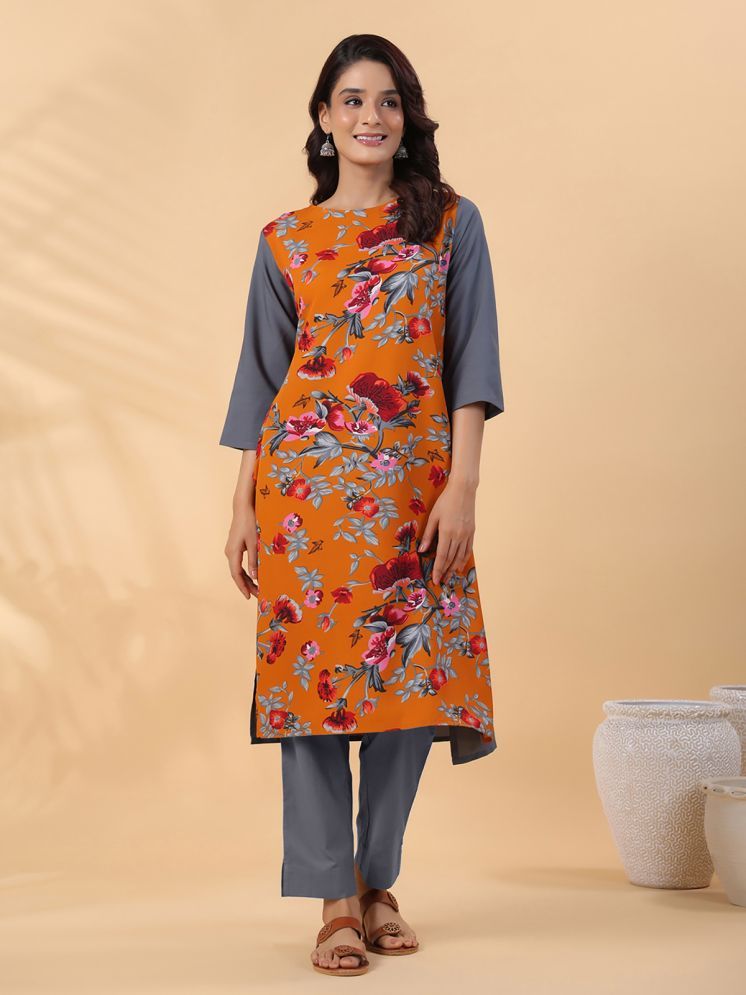     			Janasya Crepe Printed Straight Women's Kurti - Orange ( Pack of 1 )