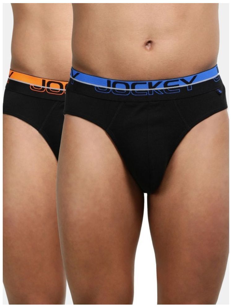     			Jockey FP02 Men Super Combed Cotton Rib Solid Brief with Ultrasoft Waistband - Black (Pack of 2)