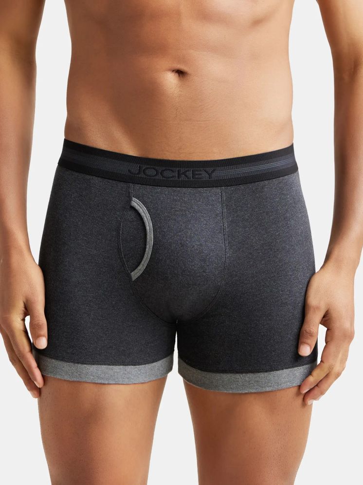     			Jockey 1017 Men Super Combed Cotton Rib Solid Boxer Brief - Deep Navy & Charcoal Melange