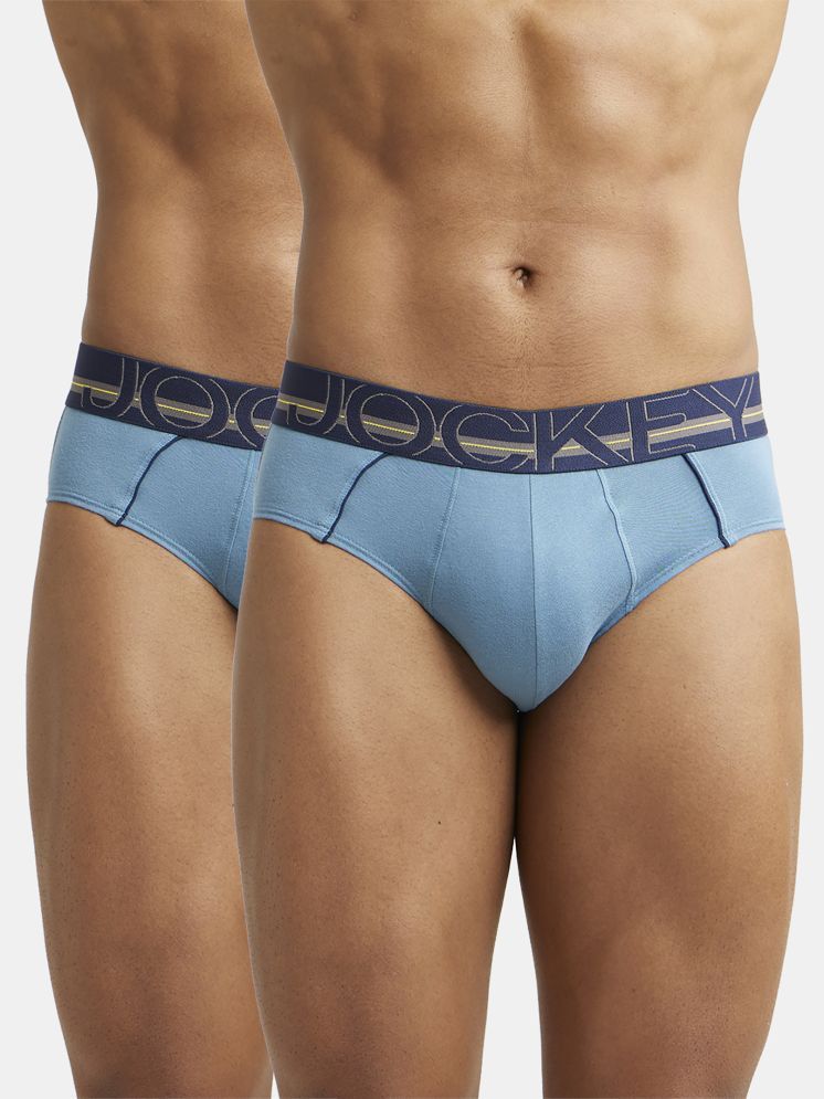     			Jockey US14 Men Super Combed Cotton Solid Brief with Ultrasoft Waistband - Aegean Blue (Pack of 2)