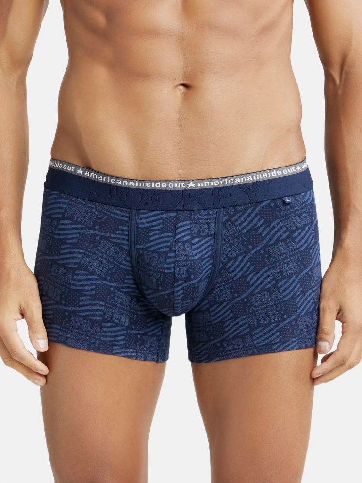     			Jockey US63 Men Super Combed Cotton Elastane Printed Trunk - Navy