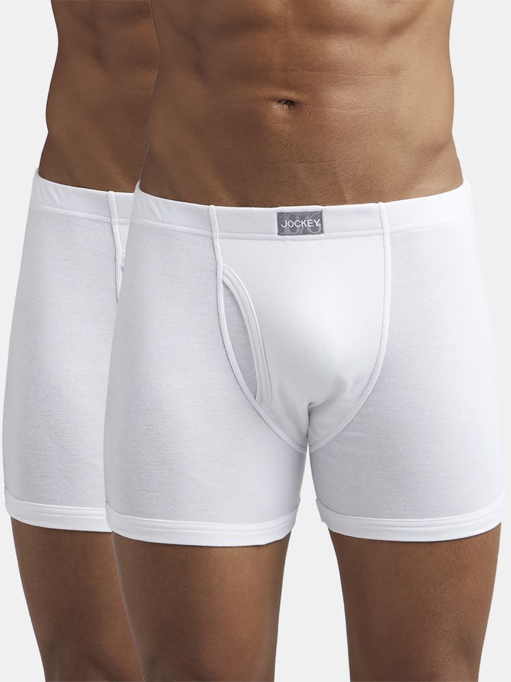     			Jockey 8008 Men Super Combed Cotton Rib Solid Boxer Brief - White (Pack of 2)