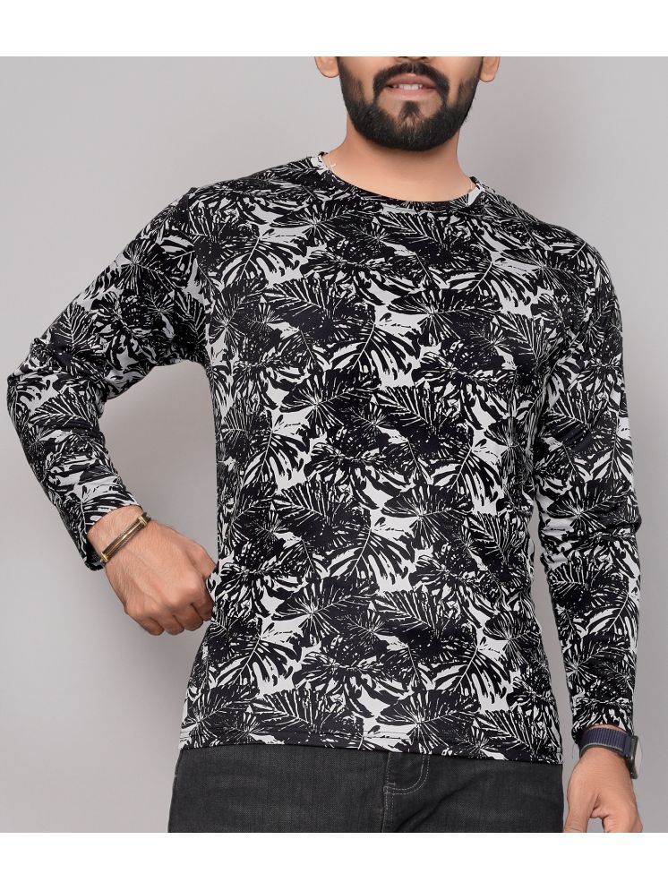     			KAJARU Polyester Regular Fit Printed Full Sleeves Men's Round T-Shirt - Black ( Pack of 1 )