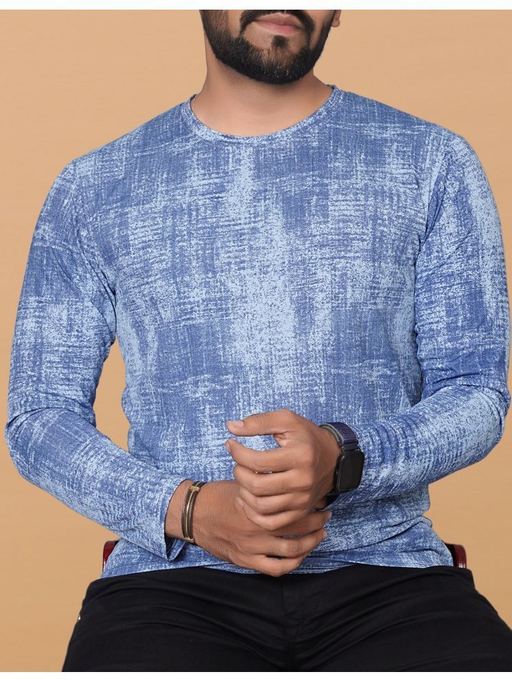     			KAJARU Polyester Regular Fit Printed Full Sleeves Men's Round T-Shirt - Blue ( Pack of 1 )