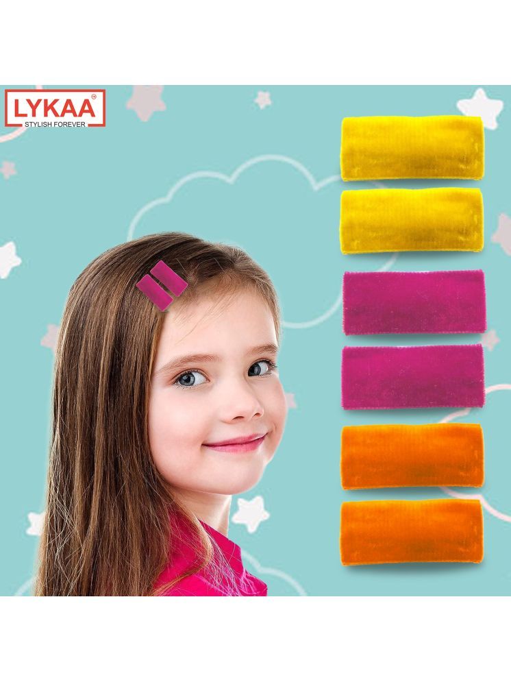     			Lykaa Rectangular Shape Velvet Hair Tic Tac Clips For Baby Girl, Kids (Pack of 6, Multicolor)