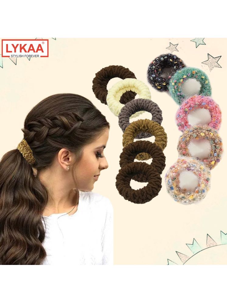     			Lykaa Multi designs Cotton Stretchable hair rubber band ponytail holder for women - Pack of 11