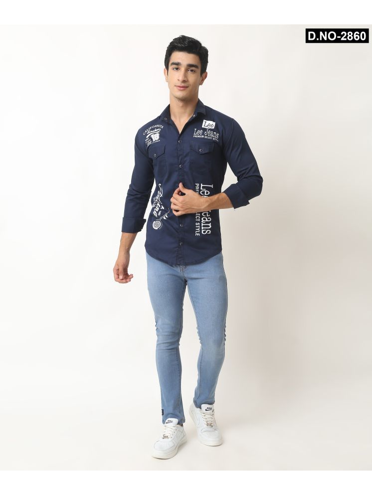     			NEW-18 100% Cotton Regular Fit Printed Full Sleeves Men's Casual Shirt - Navy ( Pack of 1 )