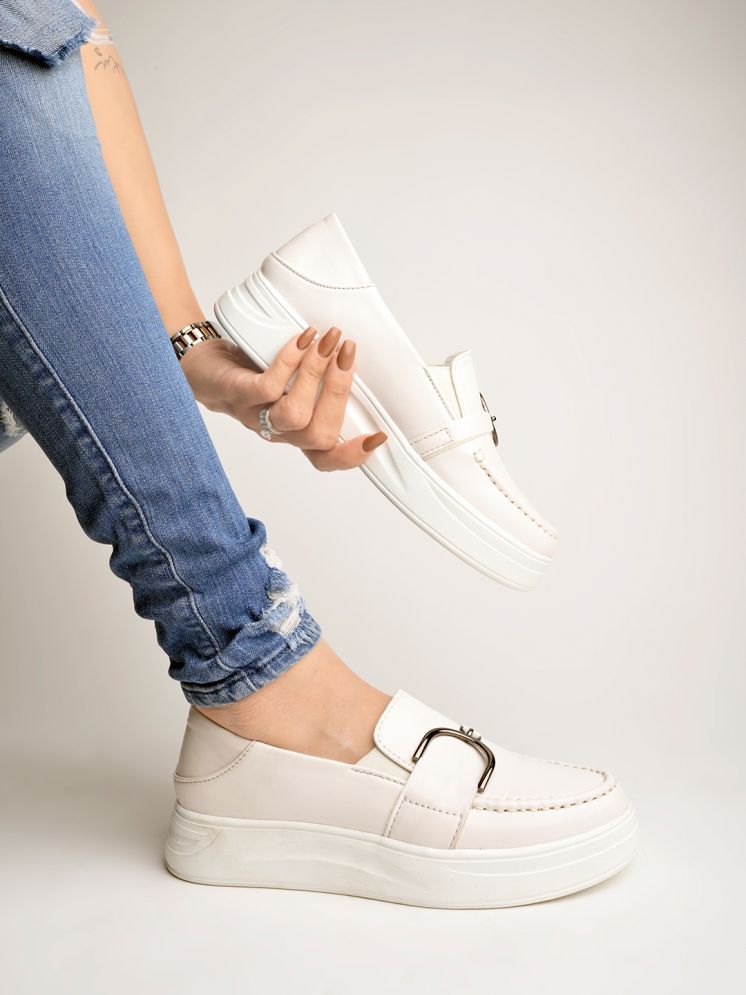     			Stylestry White Women's Loafers