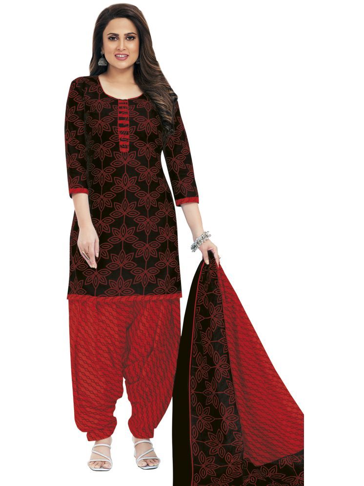     			shree jeenmata collection Cotton Printed Kurti With Patiala Women's Stitched Salwar Suit - Black ( Pack of 1 )