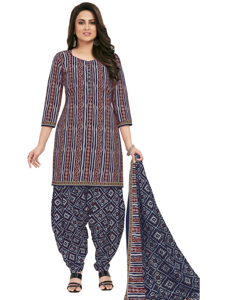     			shree jeenmata collection Cotton Printed Kurti With Patiala Women's Stitched Salwar Suit - Blue ( Pack of 1 )