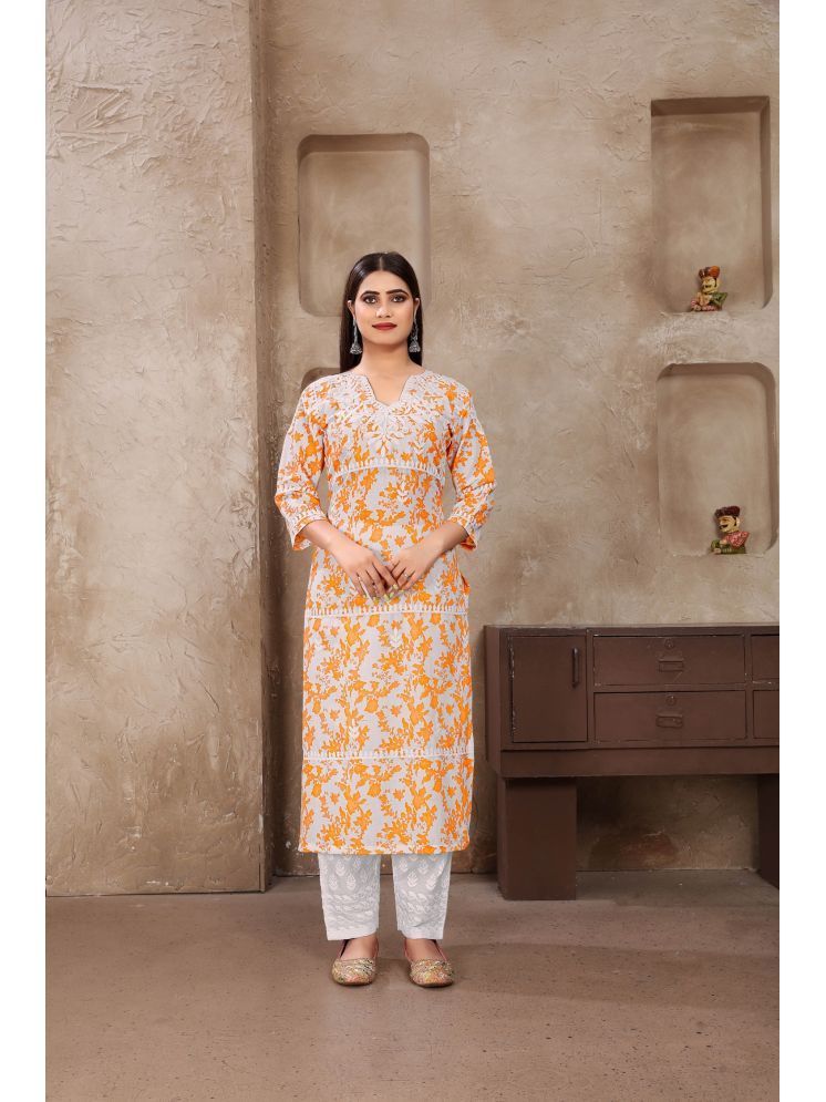     			A TO Z CART Rayon Printed Kurti With Pants Women's Stitched Salwar Suit - Yellow ( Pack of 1 )