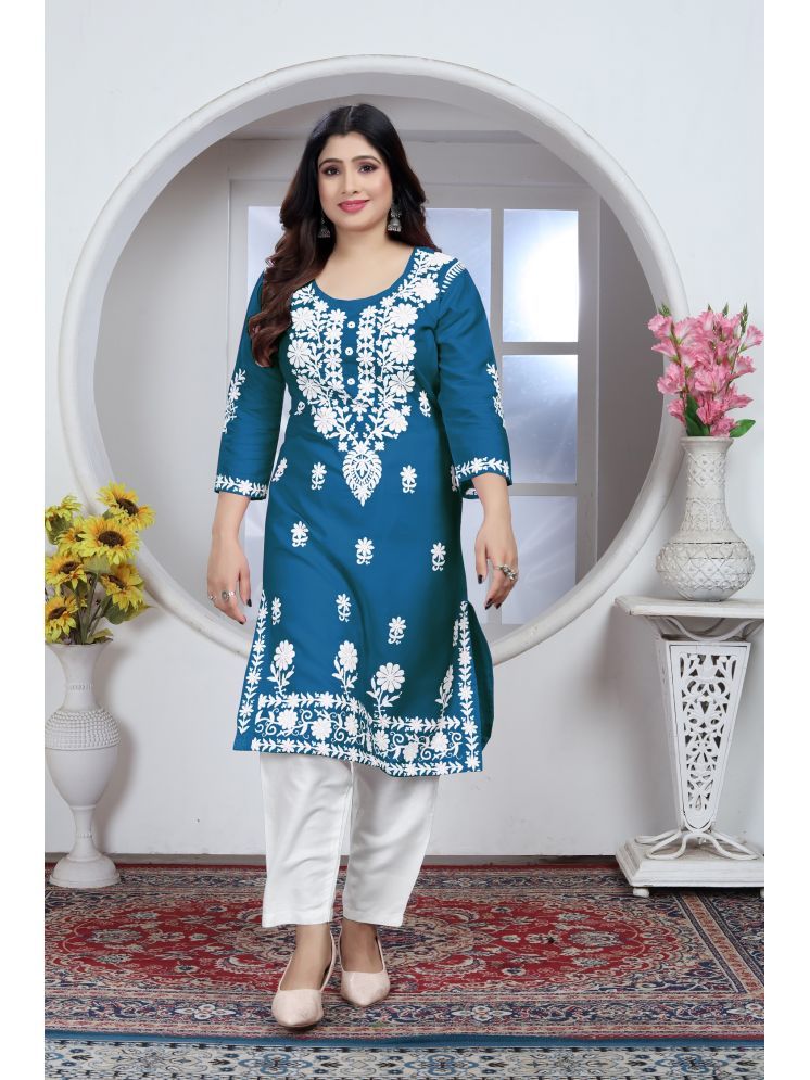     			A TO Z CART Rayon Embroidered Kurti With Pants Women's Stitched Salwar Suit - Teal ( Pack of 1 )