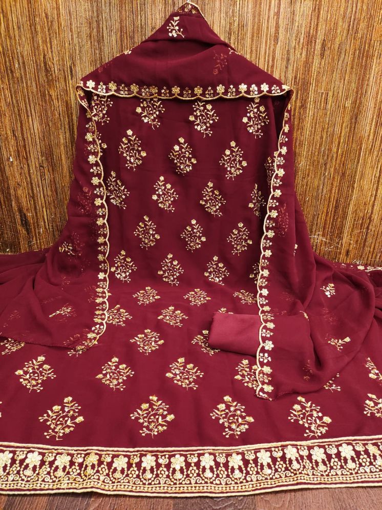     			ALSHOP Unstitched Georgette Embellished Dress Material - Maroon ( Pack of 1 )