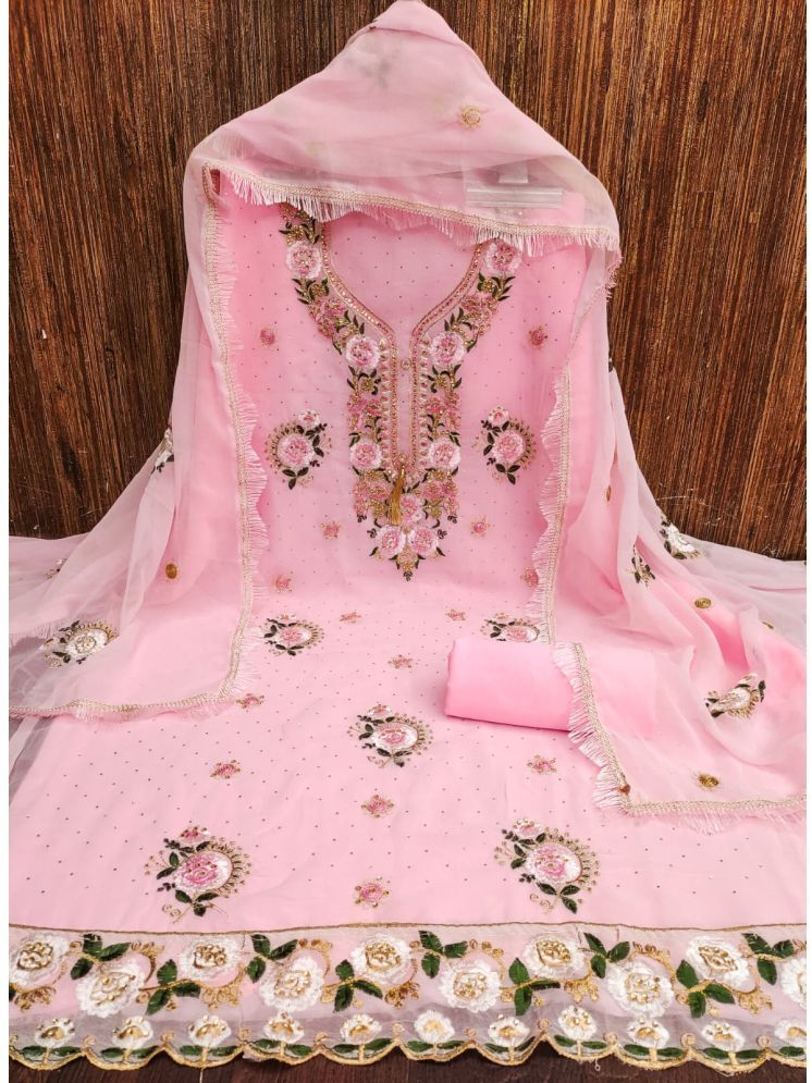     			ALSHOP Unstitched Georgette Embroidered Dress Material - Pink ( Pack of 1 )