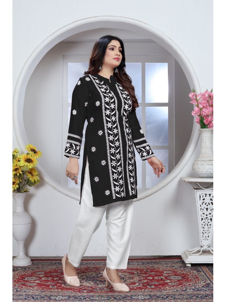     			Aika Rayon Embroidered A-line Women's Kurti - Black ( Pack of 1 )