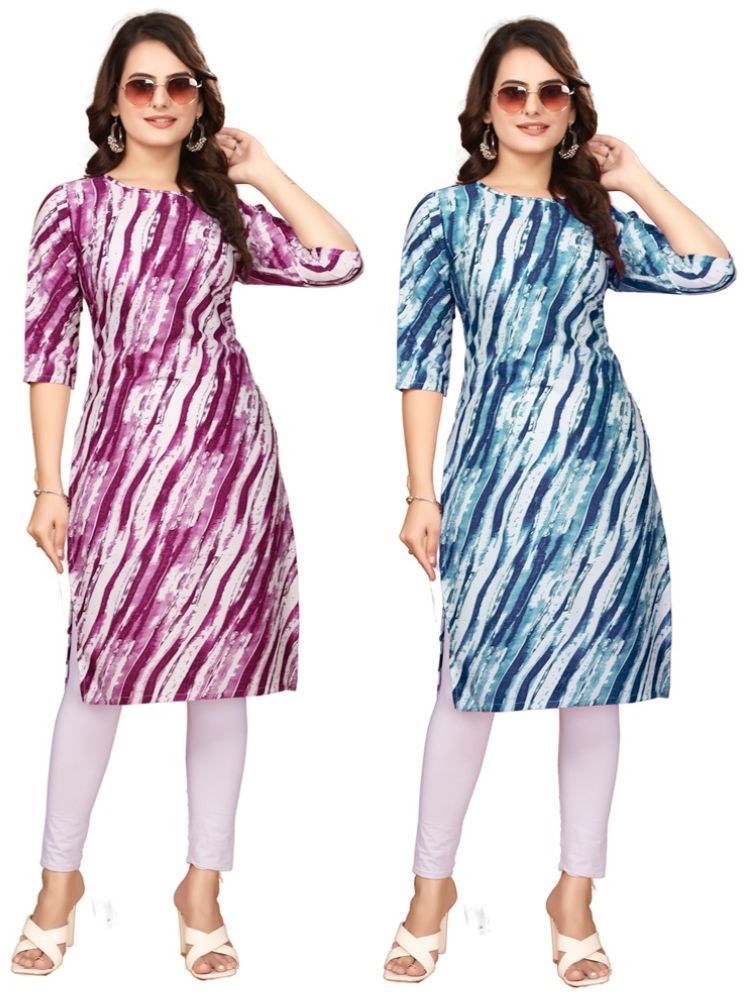     			DESIGNER DREAM Crepe Printed A-line Women's Kurti - Purple,Blue ( Pack of 2 )