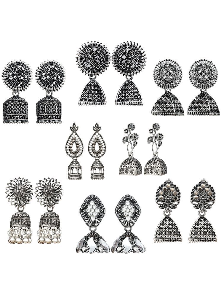     			FASHION FRILL Silver Jhumki Earrings ( Pack of 8 )