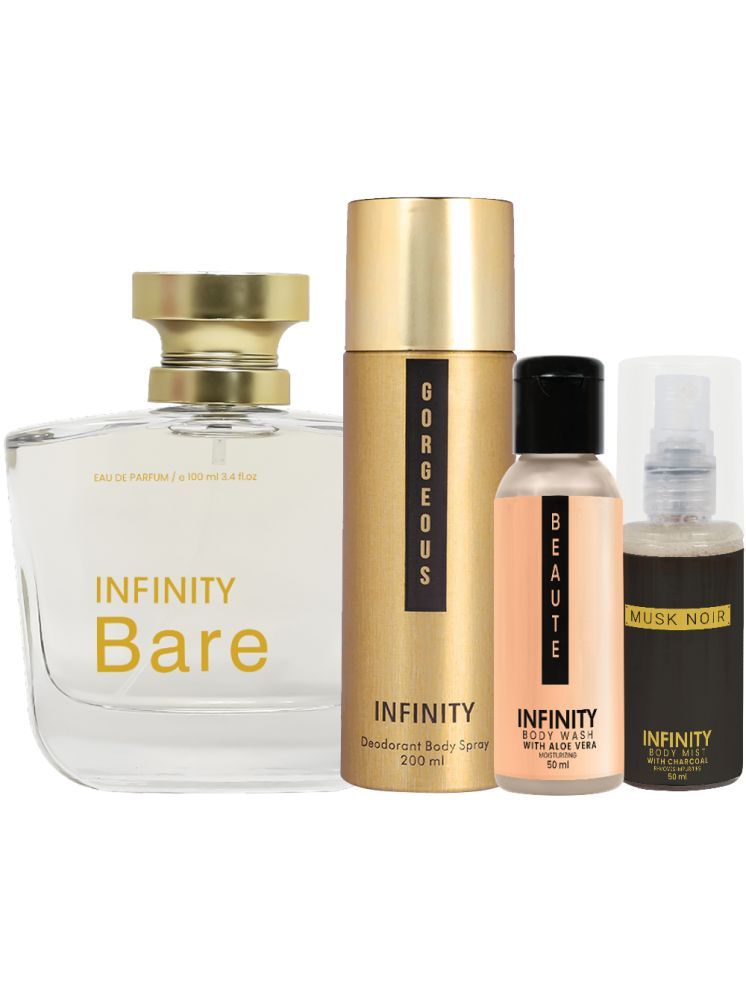     			Infinity Bare Perfume, Gorgeous Deodorant, Beaute Body Wash & Musk Noir Body Mist Long Lasting Pack of 4