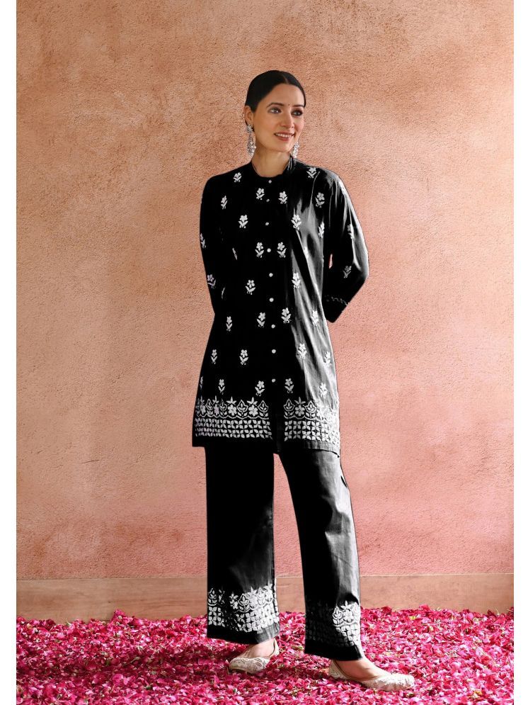     			Lady Shopi Rayon Embroidered Kurti With Palazzo Women's Stitched Salwar Suit - Black ( Pack of 1 )