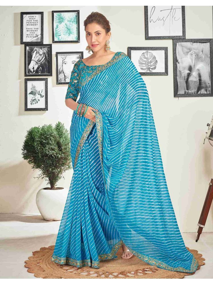     			Nandini Creation Chiffon Printed Saree With Blouse Piece - SkyBlue ( Pack of 1 )