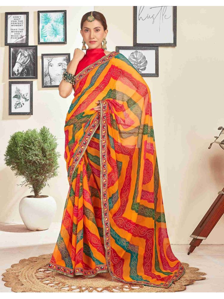     			Nandini Creation Chiffon Printed Saree With Blouse Piece - Multicolour ( Pack of 1 )