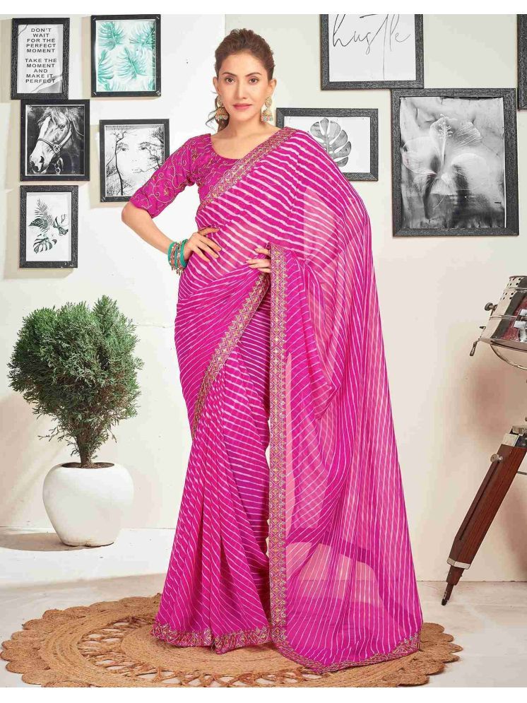     			Nandini Creation Chiffon Striped Saree With Blouse Piece - Pink ( Pack of 1 )