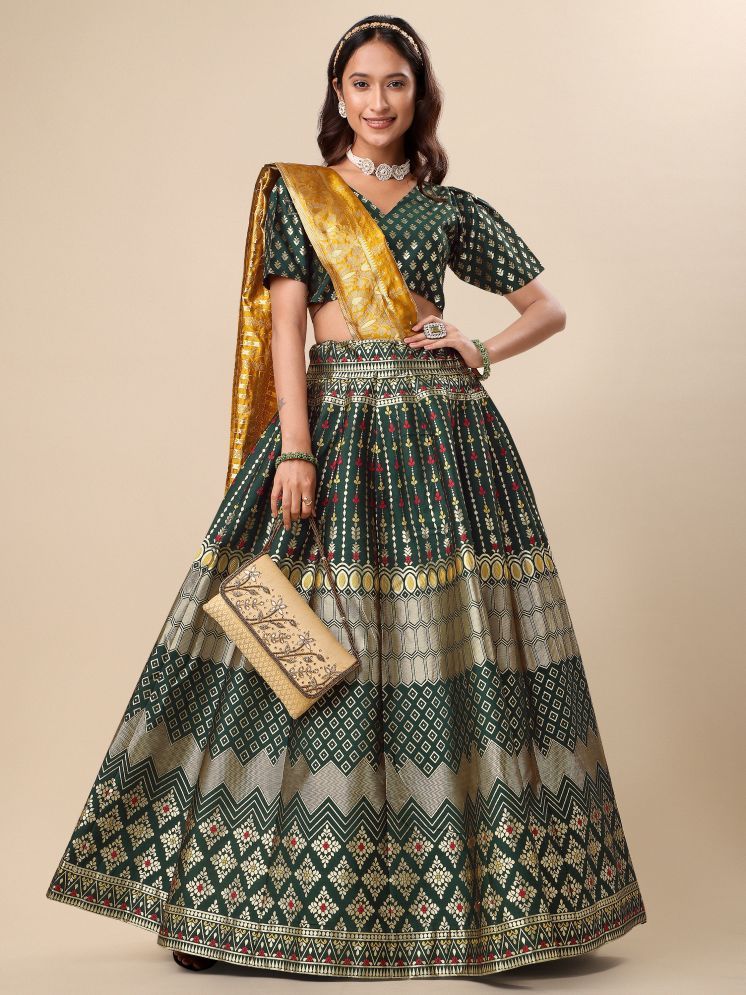     			PURVAJA Green Jacquard Circular Semi Stitched Lehenga Single