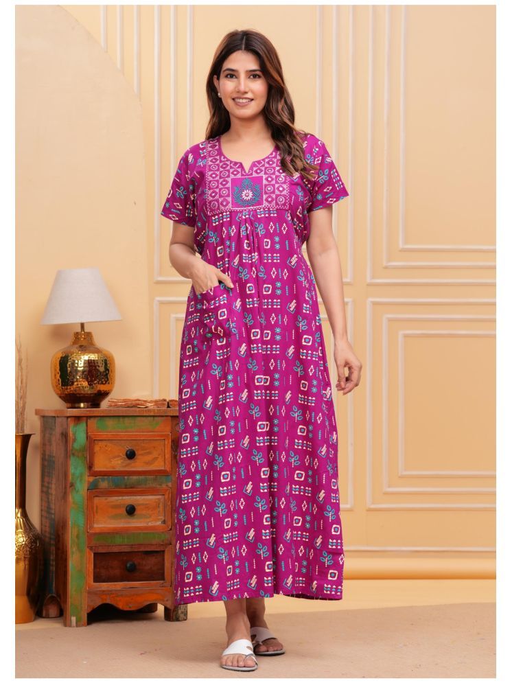     			Shri Krishna Fabric Purple Cotton Women's Nightwear Nighty & Night Gowns ( Pack of 1 )