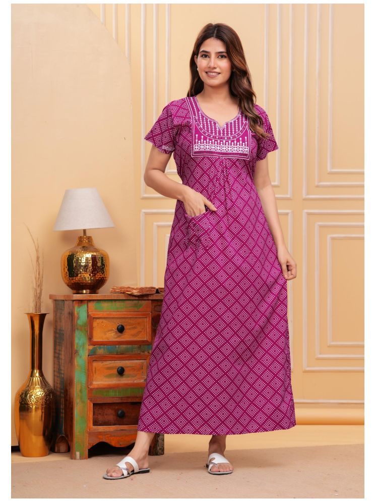     			Shri Krishna Fabric Purple Cotton Women's Nightwear Nighty & Night Gowns ( Pack of 1 )