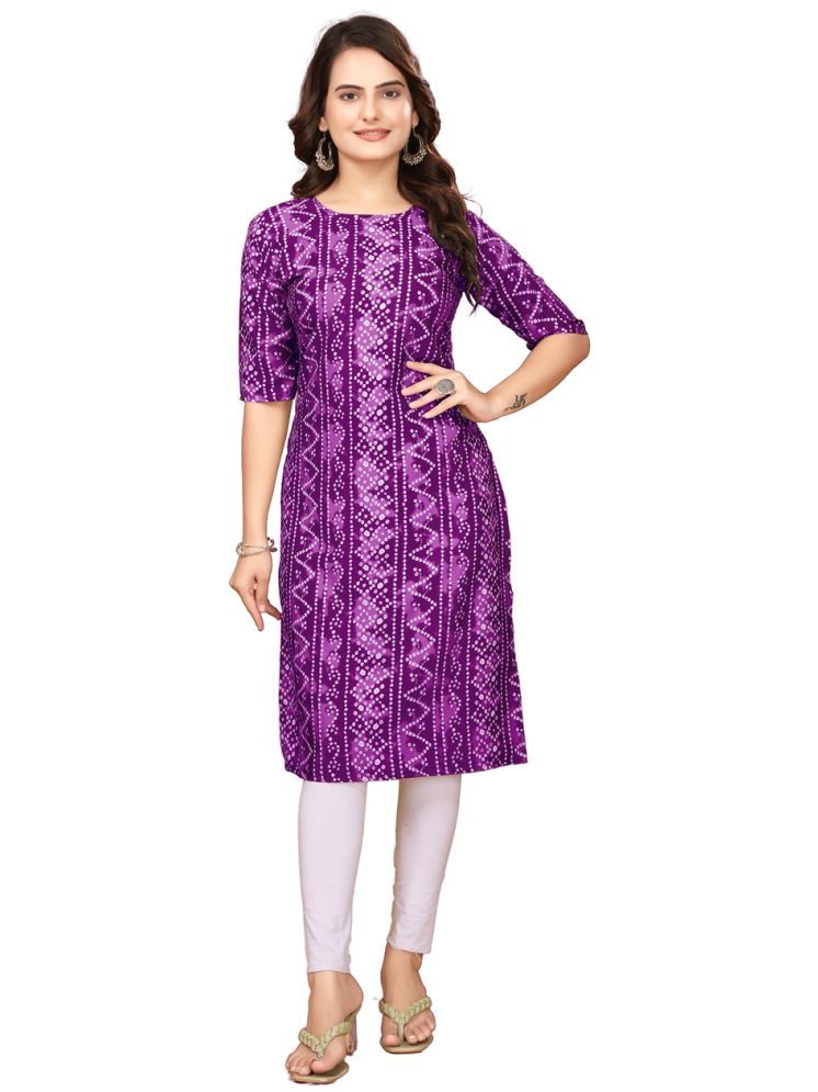     			VJ CORPORATE Crepe Printed Straight Women's Kurti - Purple ( Pack of 1 )