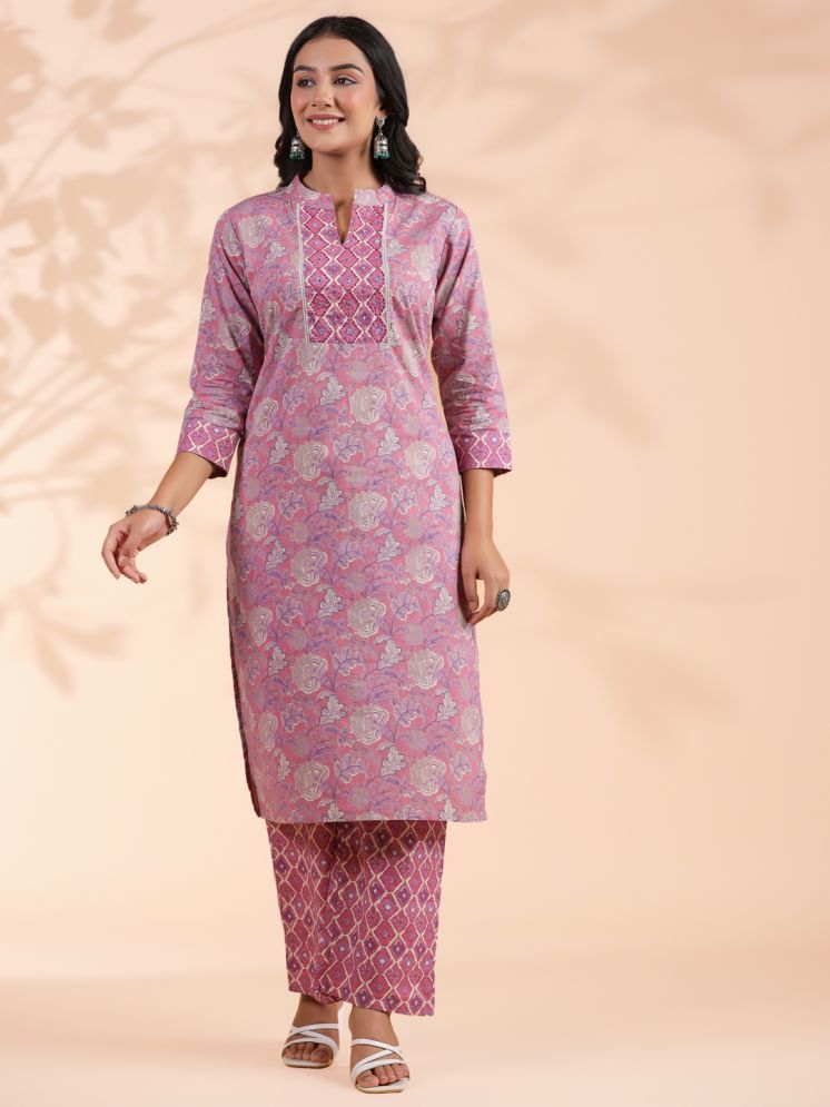     			Vbuyz Cotton Printed Kurti With Palazzo Women's Stitched Salwar Suit - Pink ( Pack of 1 )