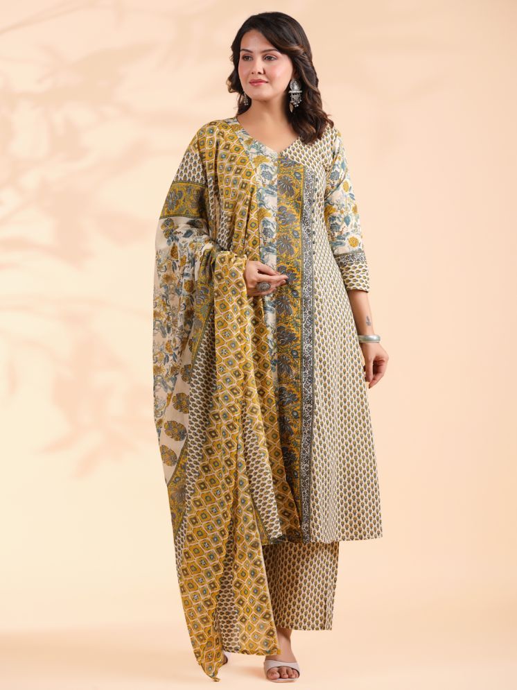     			Vbuyz Cotton Printed Kurti With Palazzo Women's Stitched Salwar Suit - Yellow ( Pack of 1 )