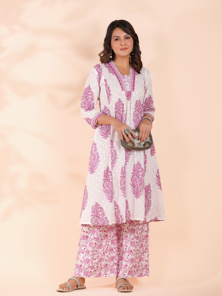     			Vbuyz Cotton Printed Kurti With Palazzo Women's Stitched Salwar Suit - Pink ( Pack of 1 )