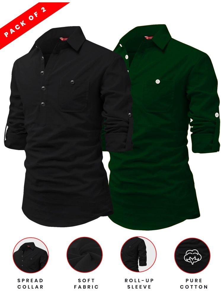     			Yugnik Green Cotton Men's Shirt Style Kurta ( Pack of 2 )