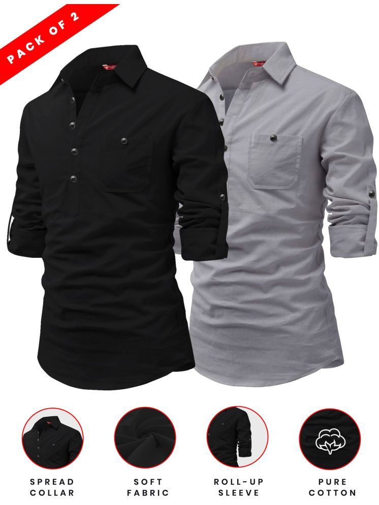     			Yugnik Grey Cotton Men's Shirt Style Kurta ( Pack of 2 )