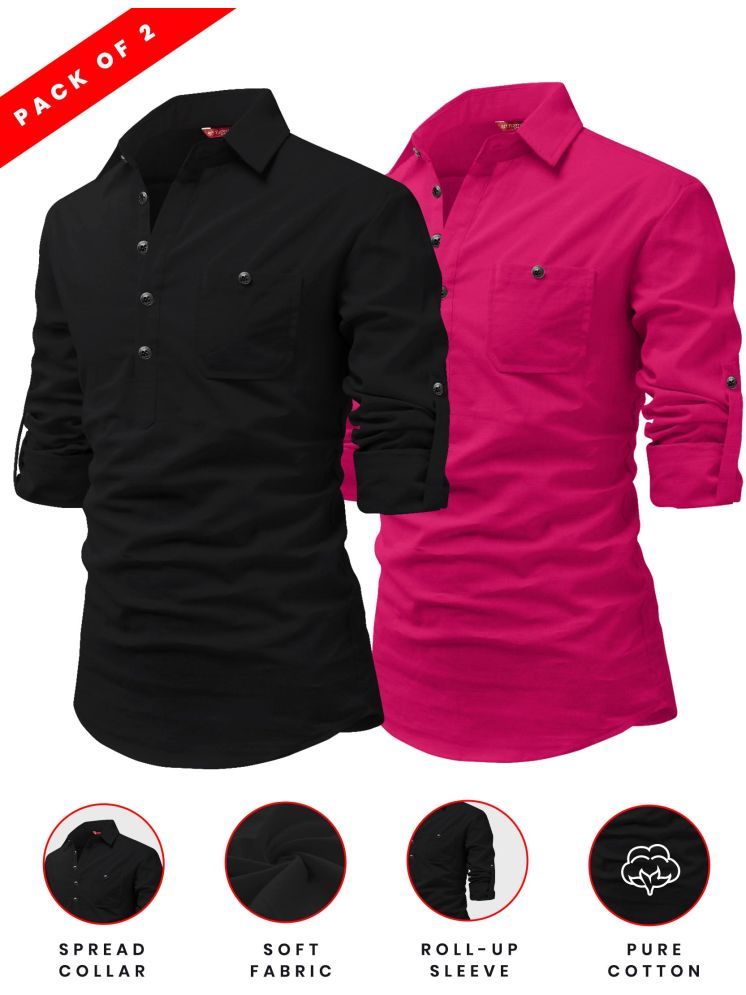     			Yugnik Pink Cotton Men's Shirt Style Kurta ( Pack of 2 )