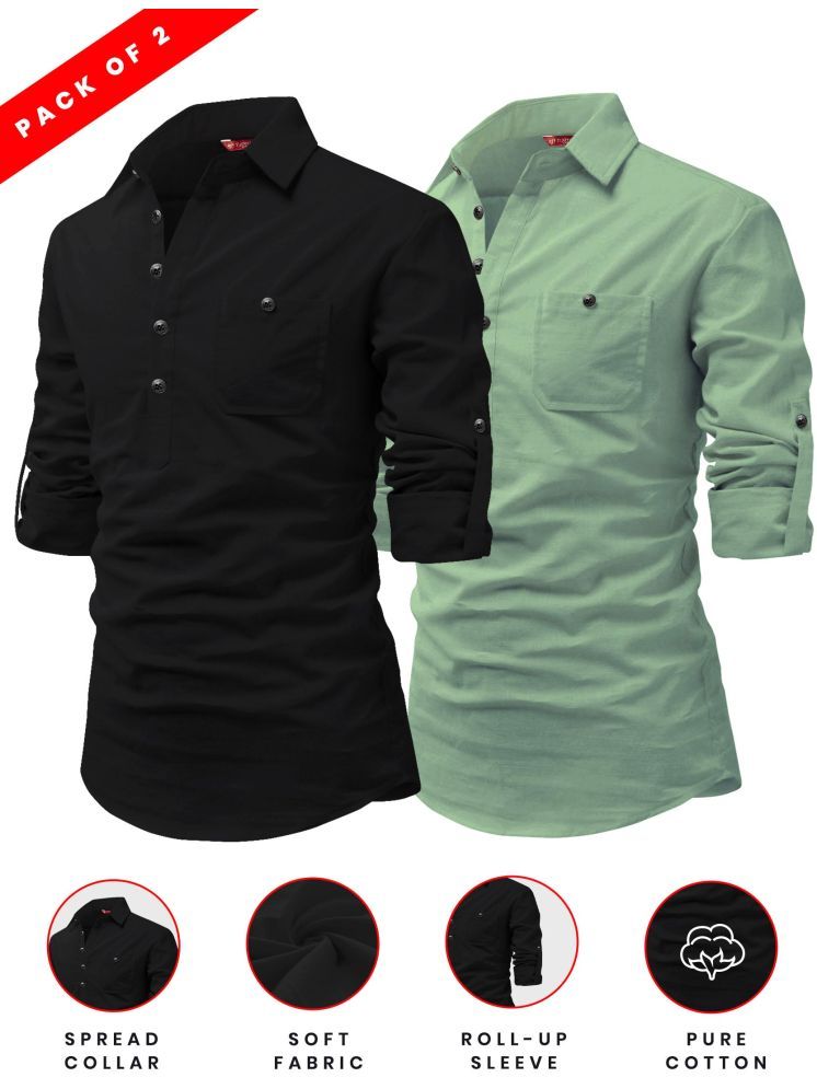     			Yugnik Sea Green Cotton Men's Shirt Style Kurta ( Pack of 2 )