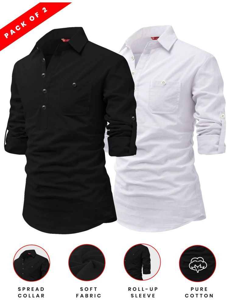     			Yugnik White Cotton Men's Shirt Style Kurta ( Pack of 2 )